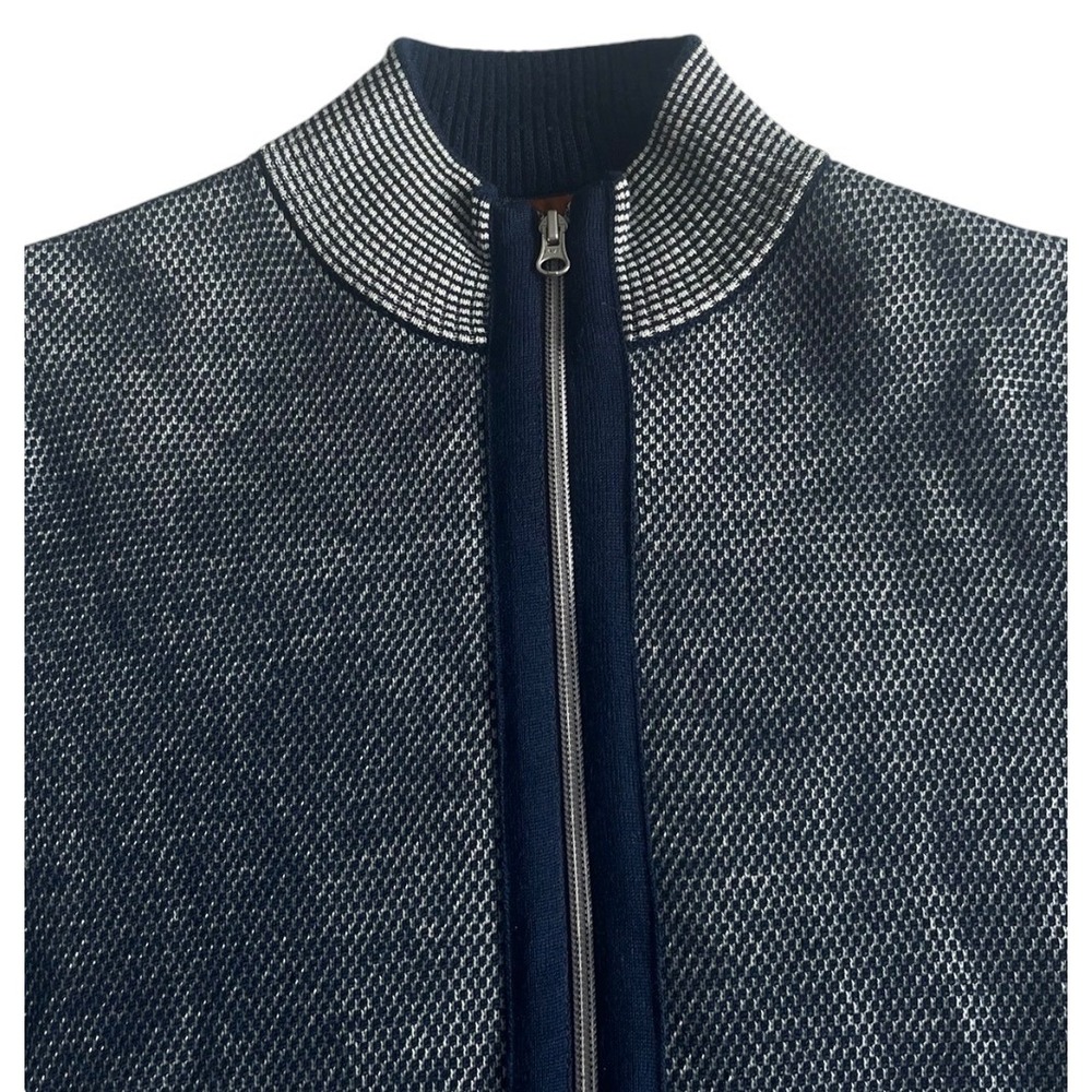 Robert Graham Full Zip Knit Sweater Wool Blend Pockets Blue Preppy Mens Medium - Picture 4 of 6